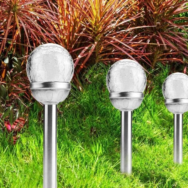 LED Solar Powered Garden Lamp Courtyard Stake Crackle Round Ball Lights for Yard Solar Lamp, Garden Stake Lights