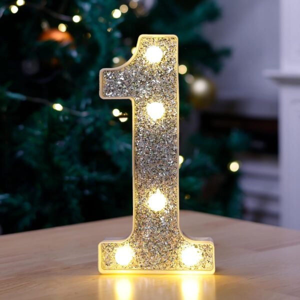 Marquee Light Up Letters, Glitter Silver  Letter Lights Battery Powered Alphabet Letter Sign for Night Light Wedding Birthday Party Cafe Bar Decoration Girls Room Decor - Number 1
