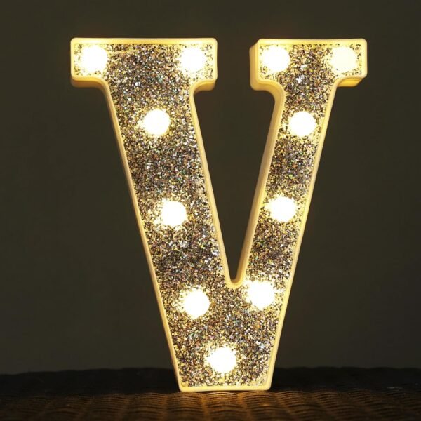 Marquee Light Up Letters, 26 Alphabet Lighted Letter and 10 Number, Battery Powered Night Light for Room Decor, Home Birthday Wedding Bar Party Decoration, Shiny Silver Diamond (Letter V)